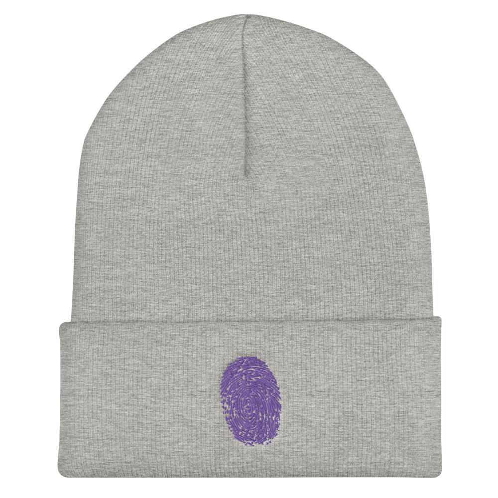 Purple Fingerprint Embroidered Cuffed Beanie