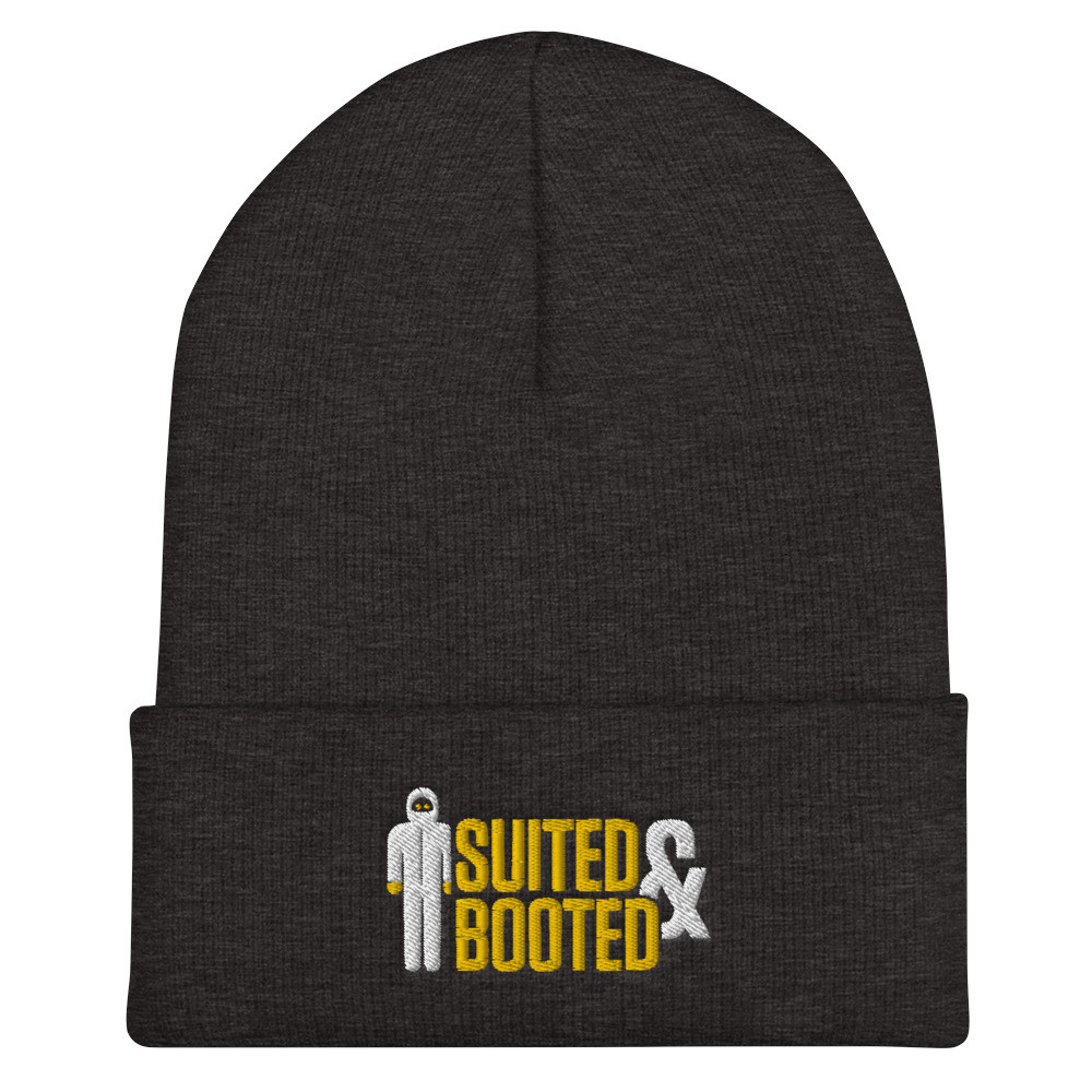 Suited and Booted Yellow and White Embroidered Cuffed Beanie