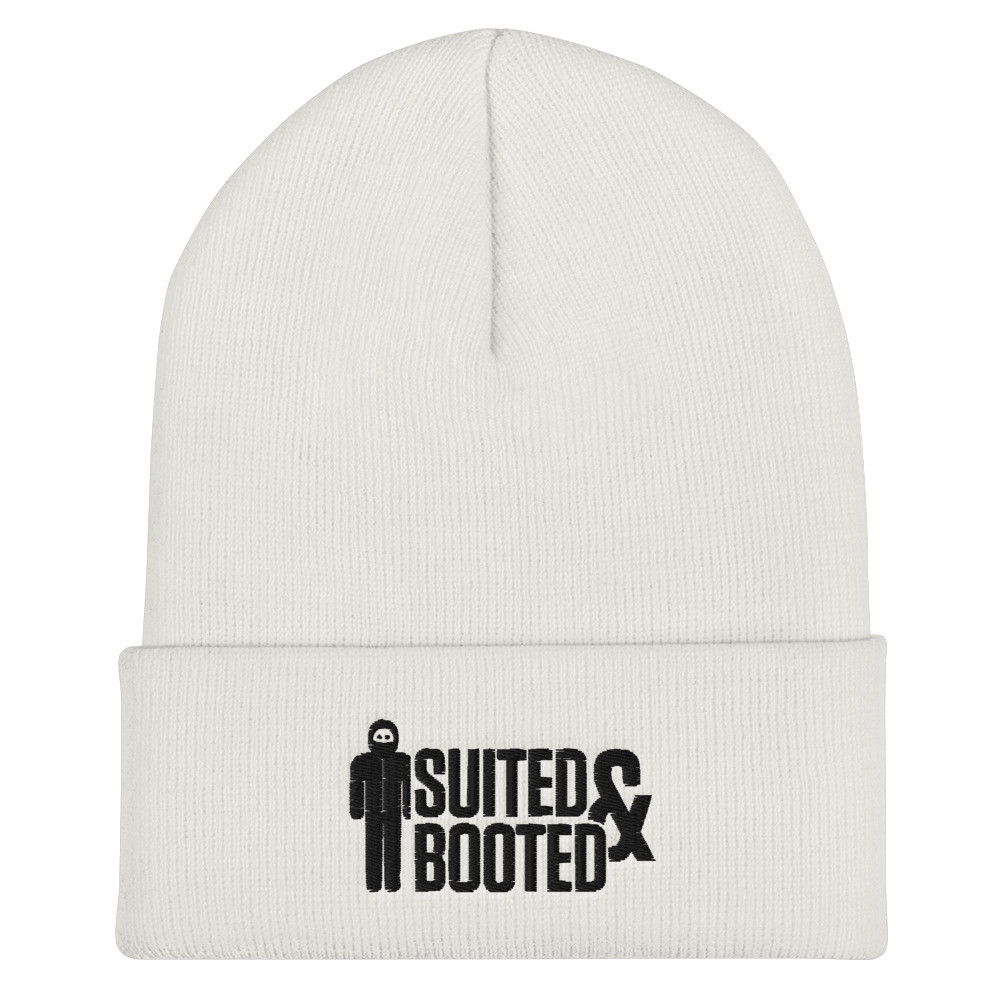 Suited and Booted Black Embroidered Cuffed Beanie