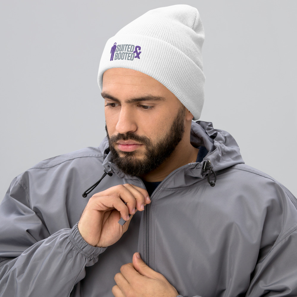 Suited and Booted Purple Embroidered Cuffed Beanie