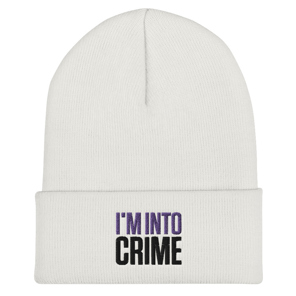 I'm Into Crime Purple and Black Embroidered Cuffed Beanie
