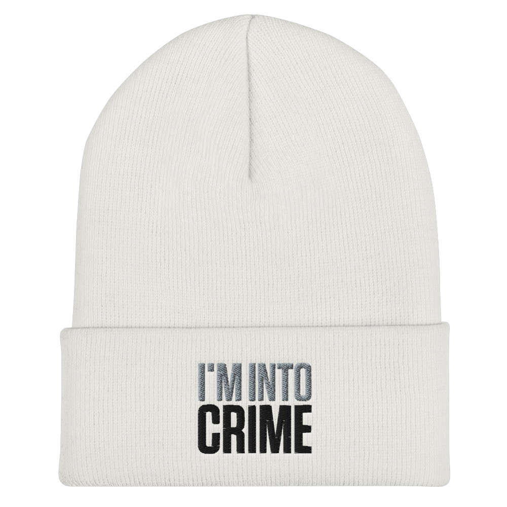 I'm Into Crime Grey and Black Embroidered Cuffed Beanie