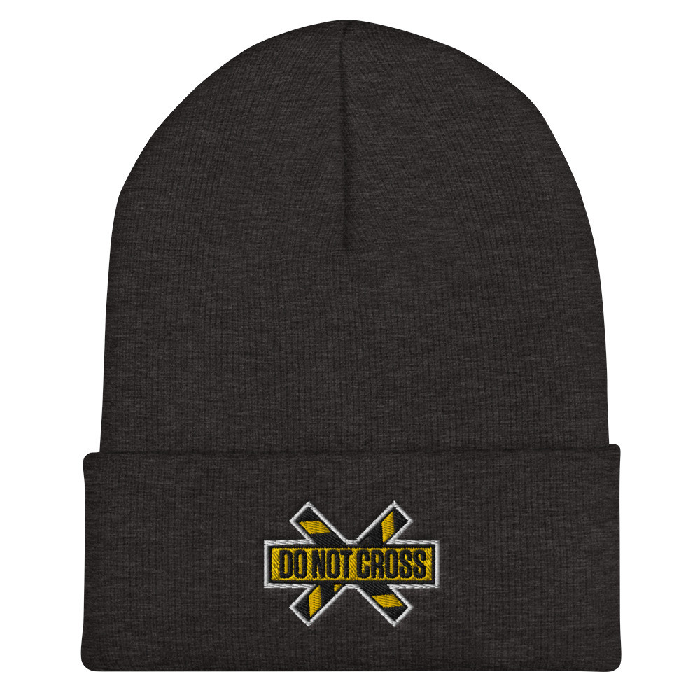 Crime Scene Do Not Cross White Border Embroidered Cuffed Beanie