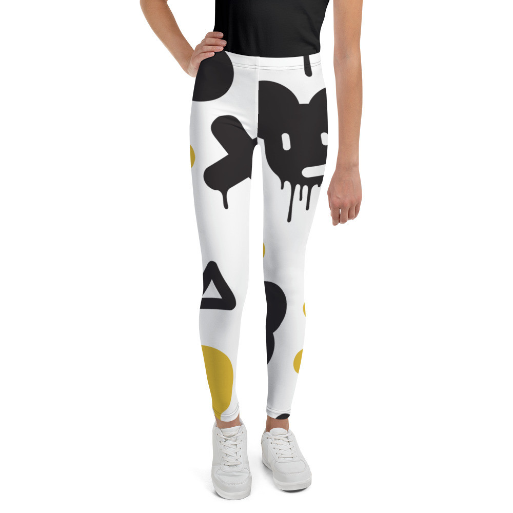 Youth Leggings Black & Gold Graffiti
