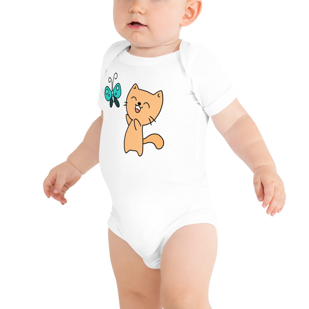 Kitty Chases Butterfly Baby Short Sleeve One Piece