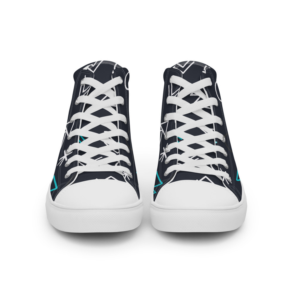Abstract Blue & White Men’s High Top Canvas Shoes