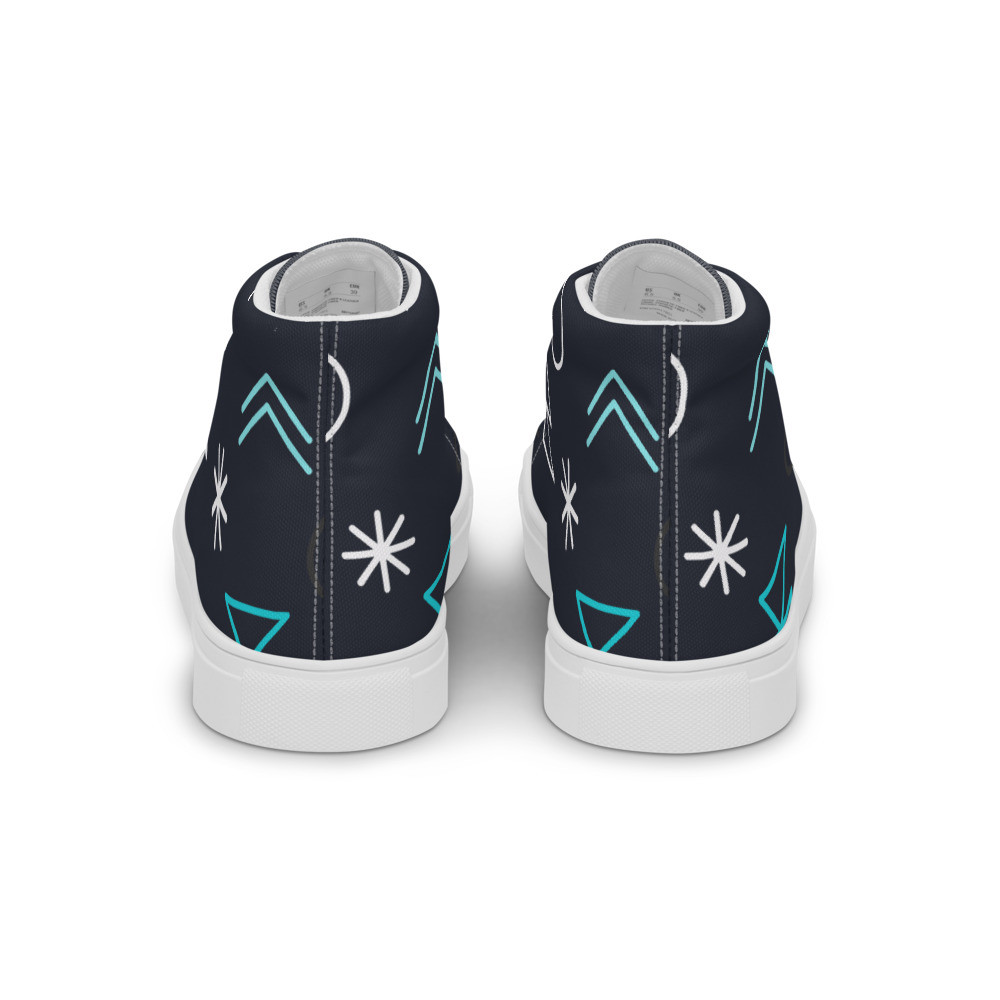 Abstract Blue & White Women’s High Top Canvas Shoes