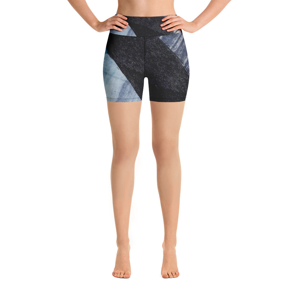 Black & Blue Abstract Grunge Yoga Shorts