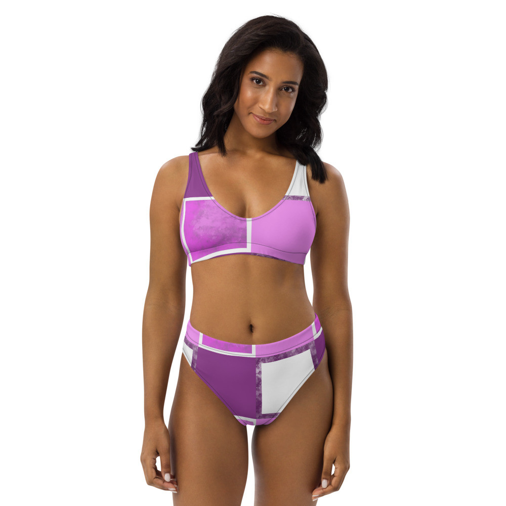 Purple & White Abstract Recycled high-waisted bikini