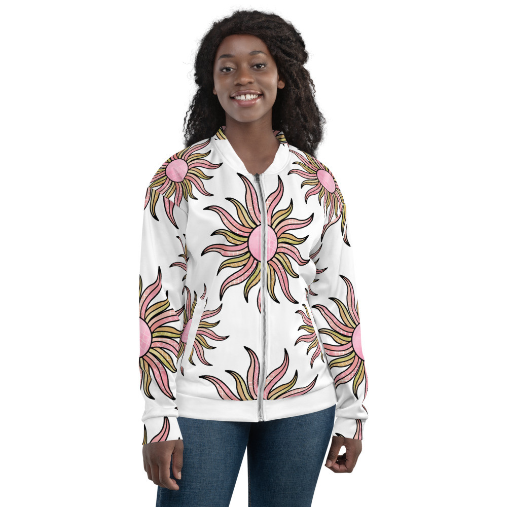 Pink & Gold Abstract Sun Unisex Bomber Jacket