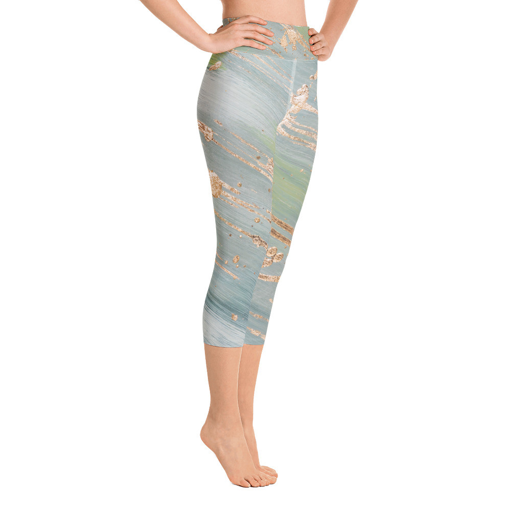 Yoga Capri Leggings for Women, High Waist Yoga Capri - GOLD SPLATTER CAPRI