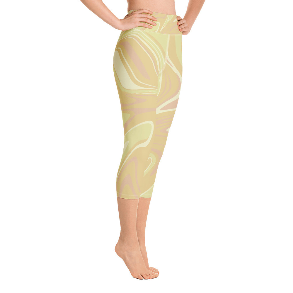 Yoga Capri Leggings for Women, High Waisted Yoga Capri - GOLDEN SWIRL CAPRI