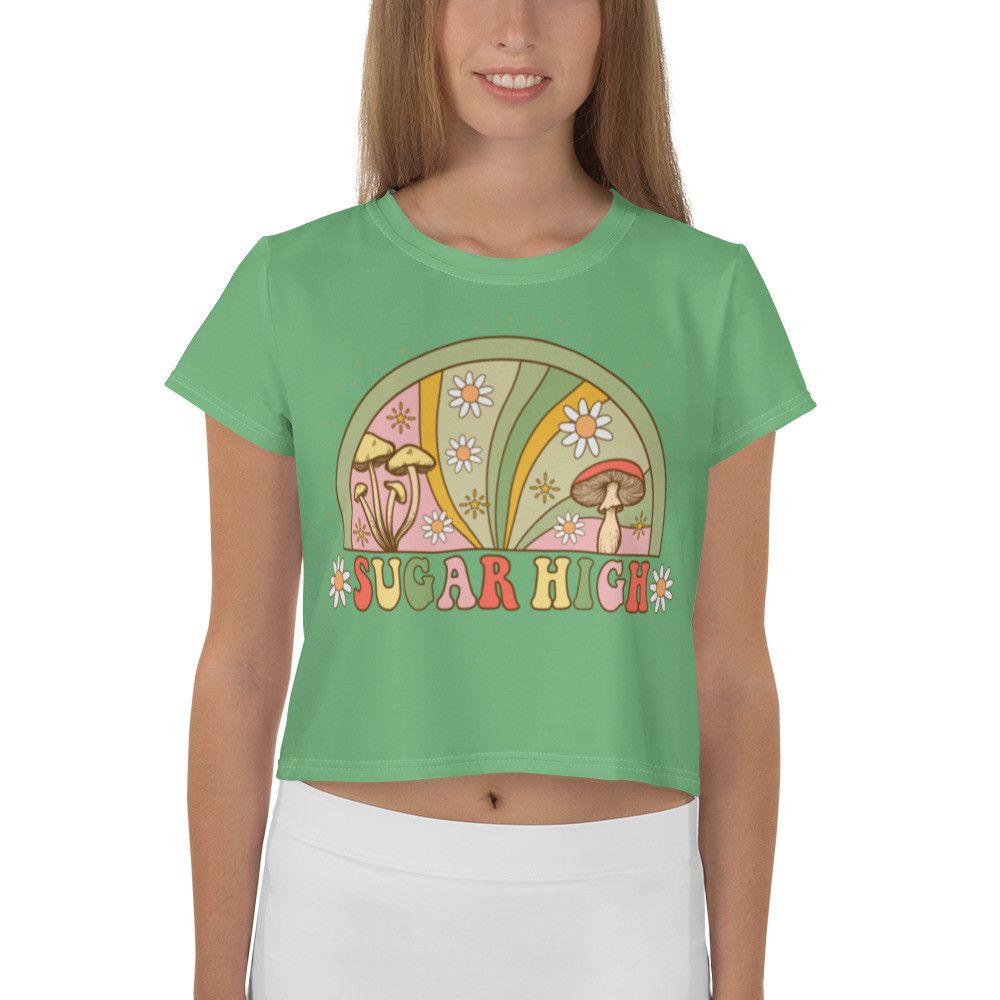 Vintage Summer Crop Top, Summer Cropped T-Shirt for Women, Retro Cropped T-Shirt for Women - SUGAR HIGH TEE (BAY LEAF)