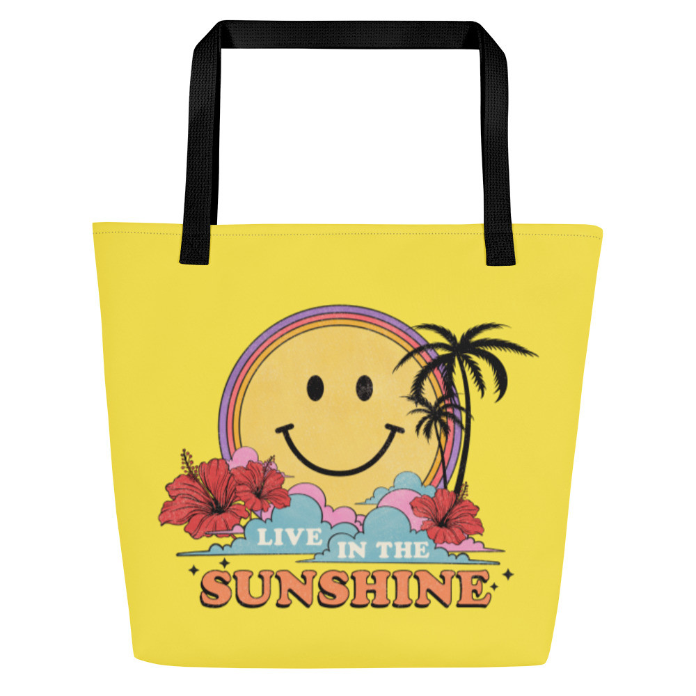 Retro Totes for Women, Summer Beach Bags for Her, Sun Beach Bags - LIVE IN THE SUNSHINE TOTE (PARIS DAISY)
