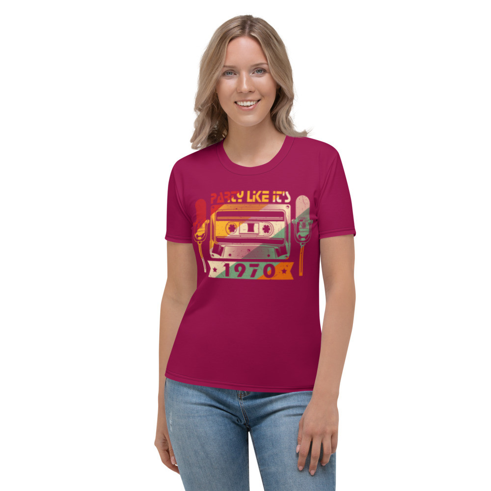 70s Summer Top, 70s Music Tshirt, Retro Summer Tshirt for Her- PARTY LIKE IT'S 1970  TEE (BURGUNDY)