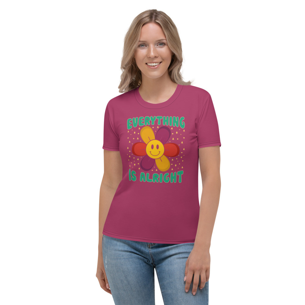 Graphic Summer T-shirts for Her, Inspirational Summer T-shirt, Retro Summer T-shirts for Her - EVERYTHING IS ALRIGHT TEE - (LIPSTICK)