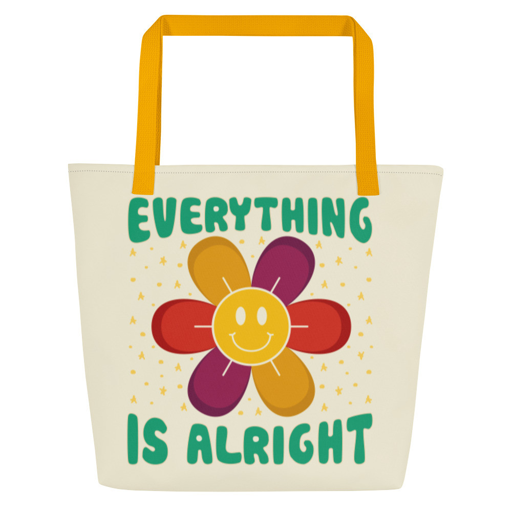 Retro Totes for Women, Summer Beach Bags for Women, Retro Summer Bag - EVERYTHING IS ALRIGHT TOTE  (WHITE APRICOT)