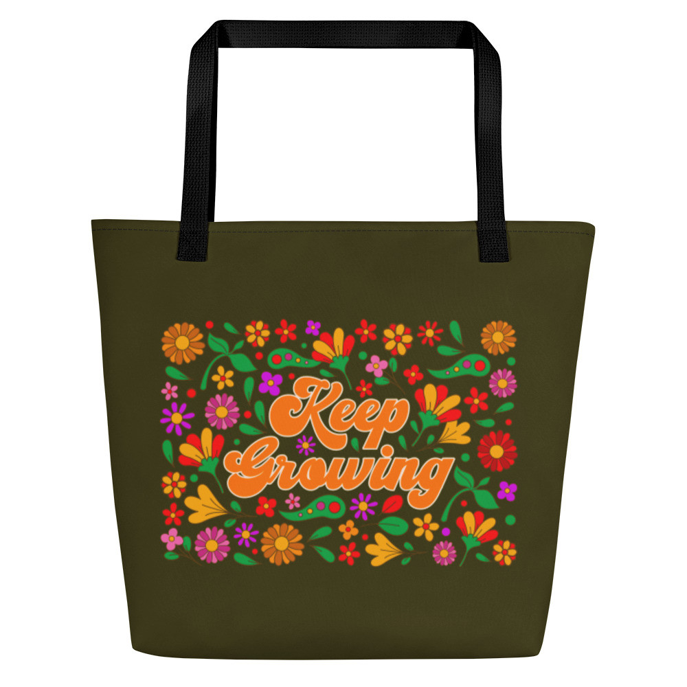 Retro Totes for Women, Summer Beach Bags for Women, Retro Summer Bag - KEEP GROWING TOTE (KARAKA)