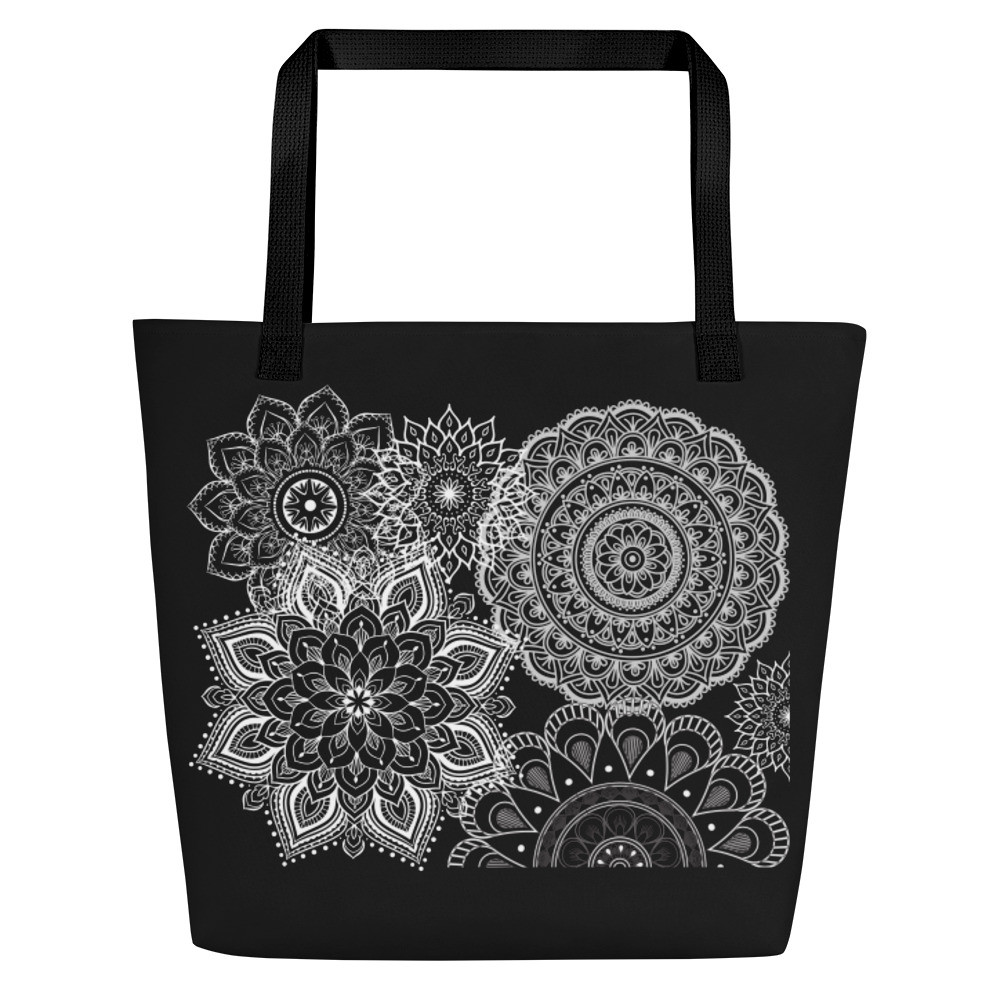 Mandala Totes, Mandala Tote Bag, Mandala Yoga Bag,  Mandala Bag, - BLACK MANDALA TOTE