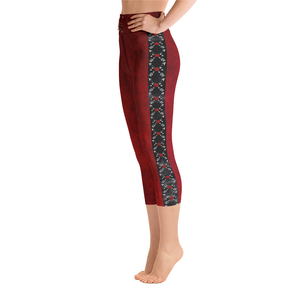 Yoga Capri Leggings for Women, High Waist Yoga Capri - RED ROSE CAPRI