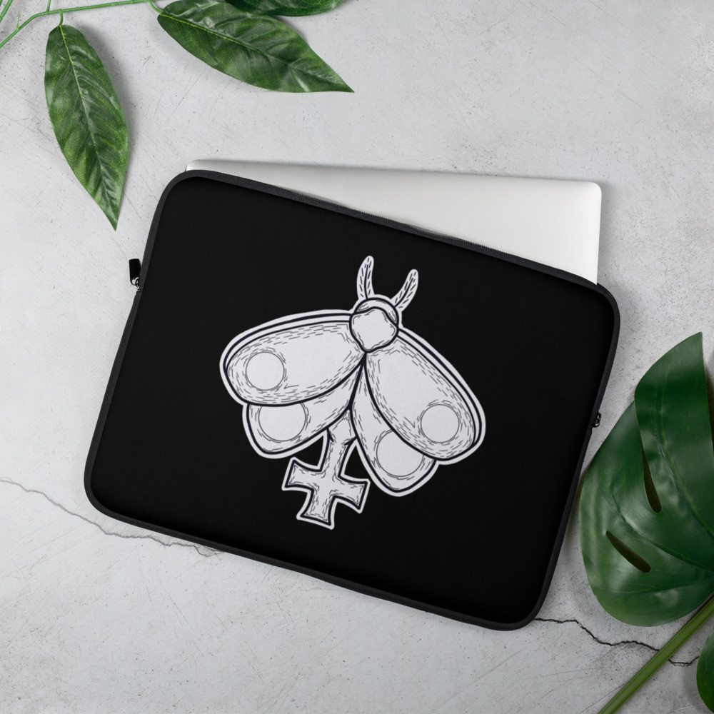 Flame Cross Moth B/W Laptop Sleeve