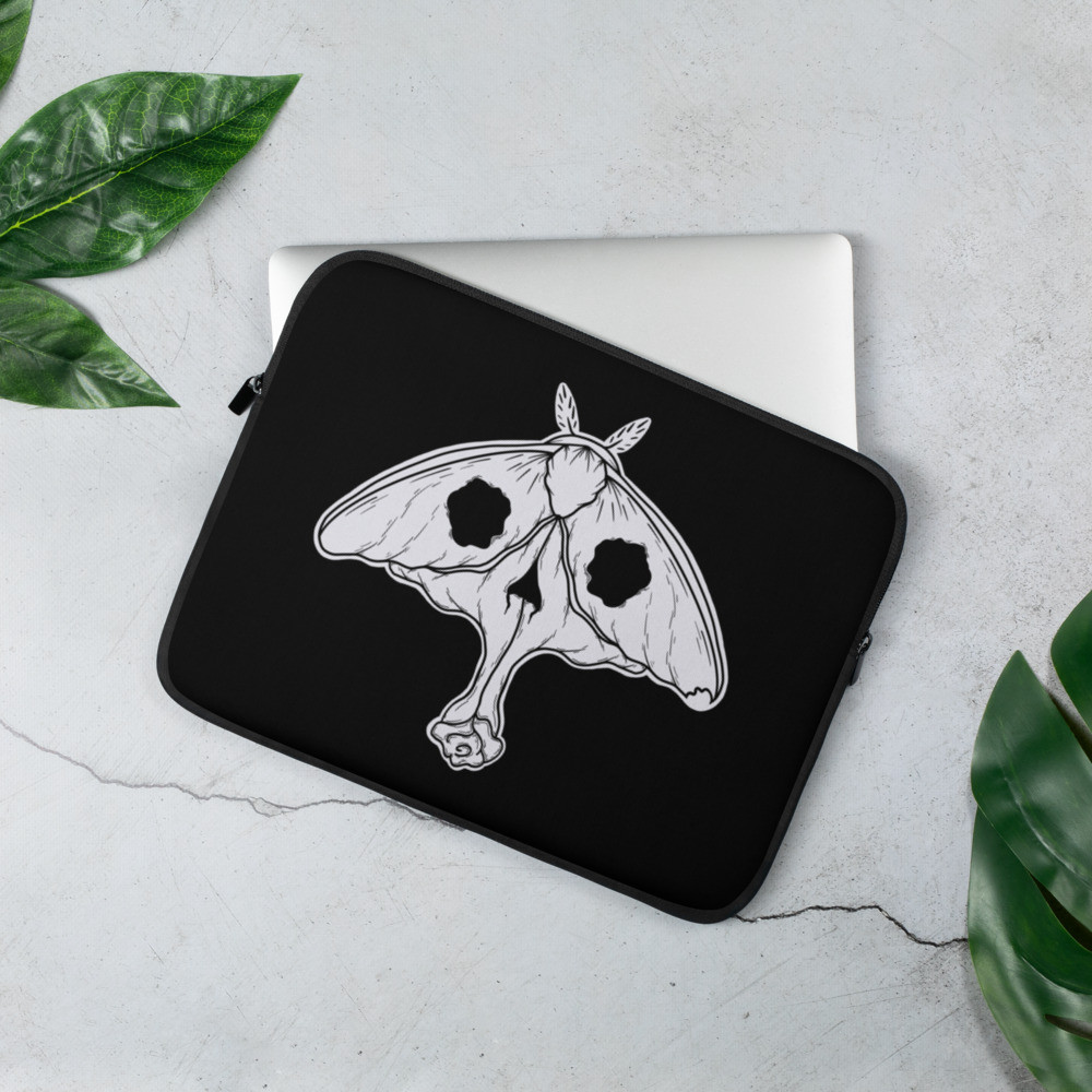 Skull Rose Moth B/W Laptop Sleeve