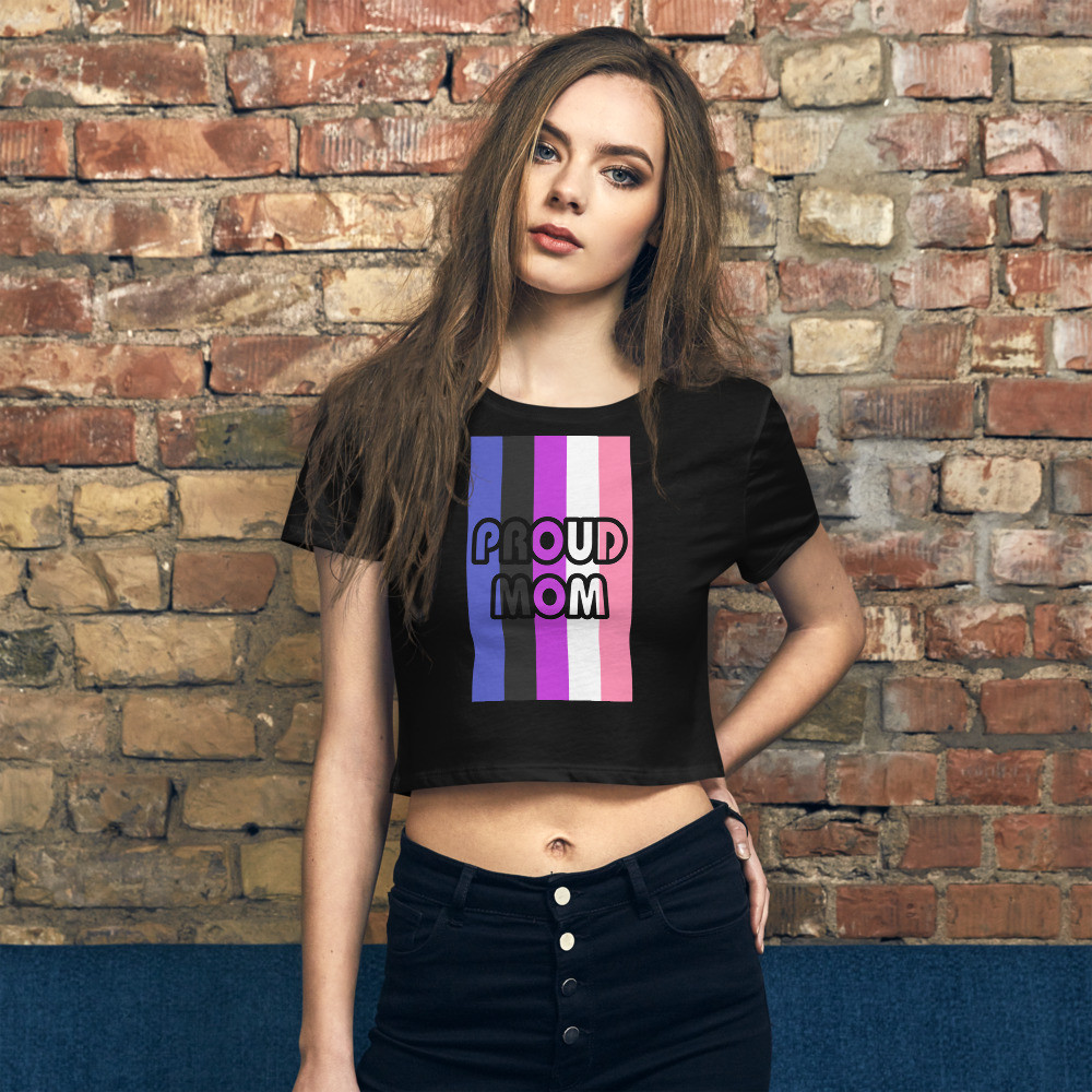Proud Mom Crop Tee with Gender Fluid Flag