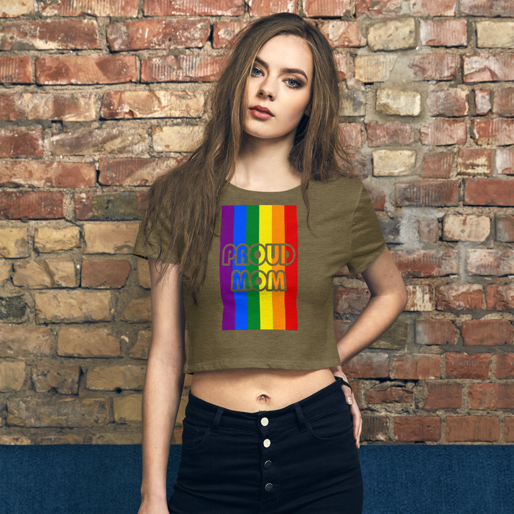 Proud Mom Crop Tee with Pride Flag