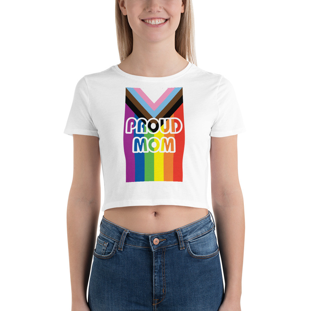 Proud Mom Crop Tee with Pride Progress Flag