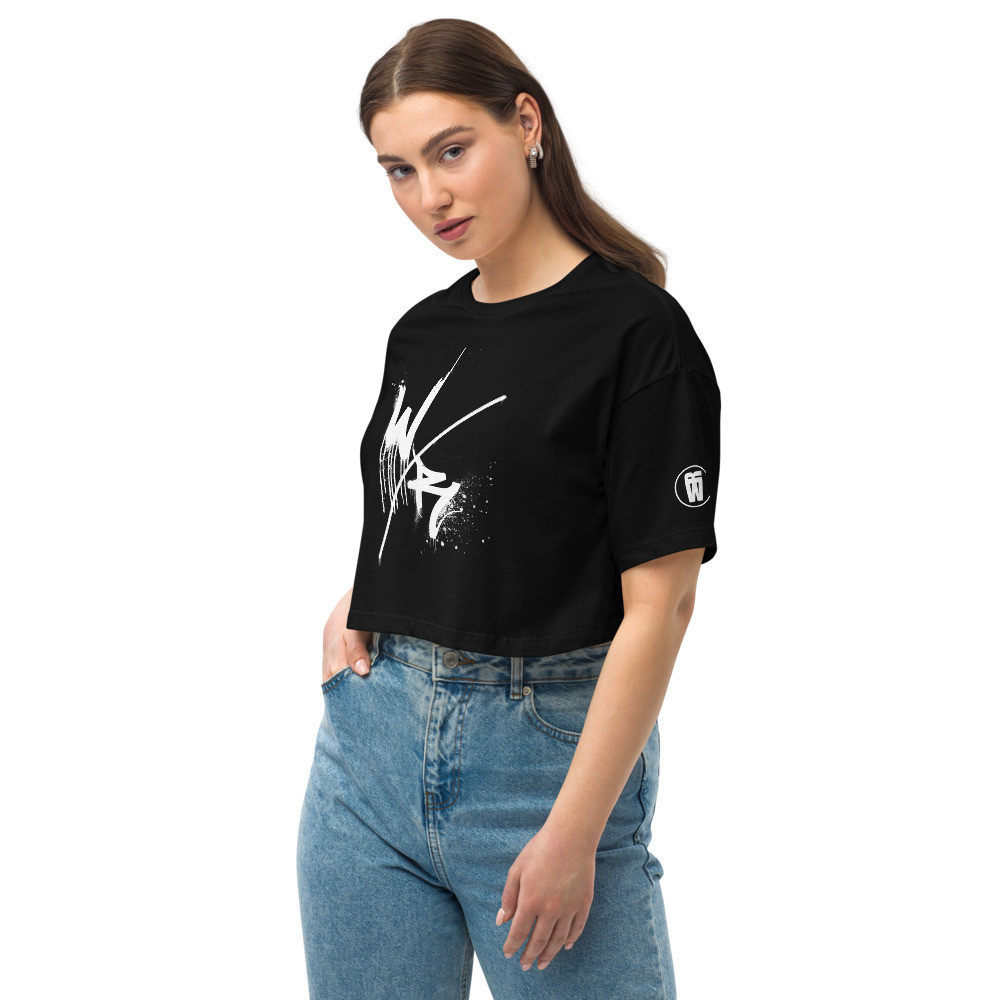 Walking Rumor "Graffiti Loose drop shoulder crop top"