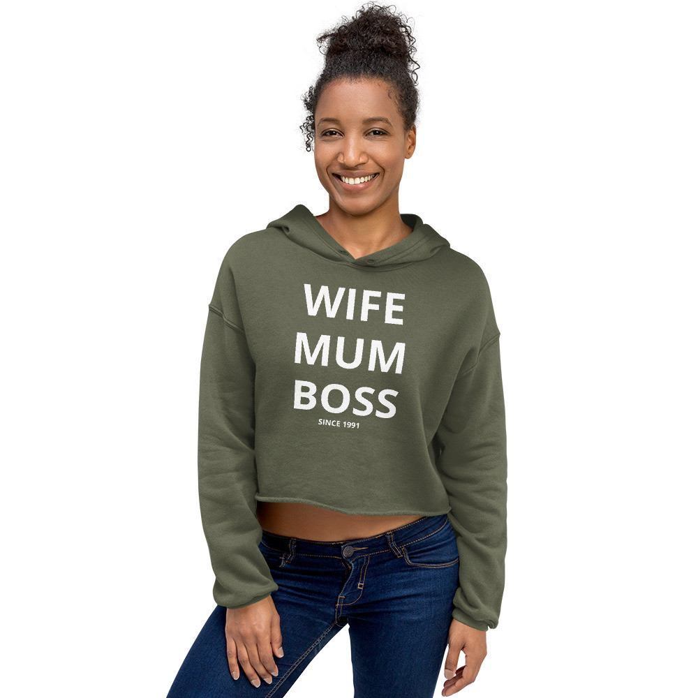 Wife Mum Boss Crop Hoodie (Personalised Year)