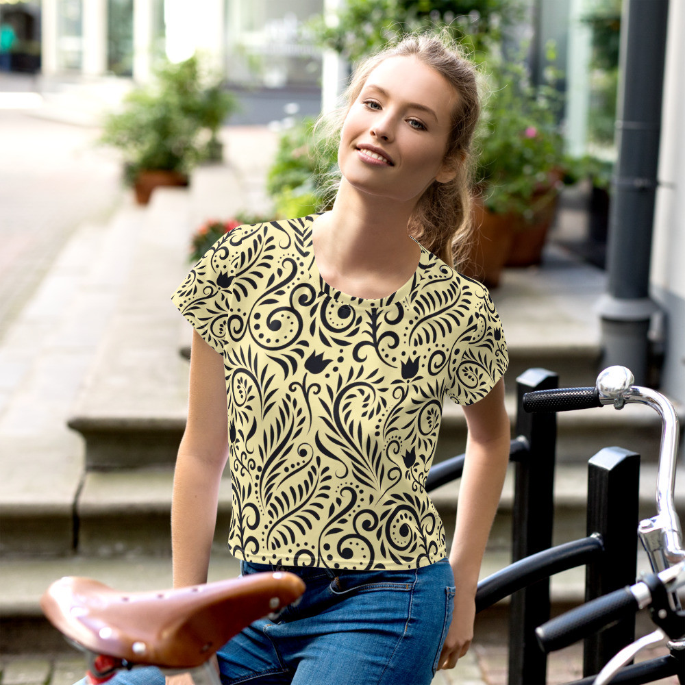 Black Pattern - All-Over Print Crop Tee