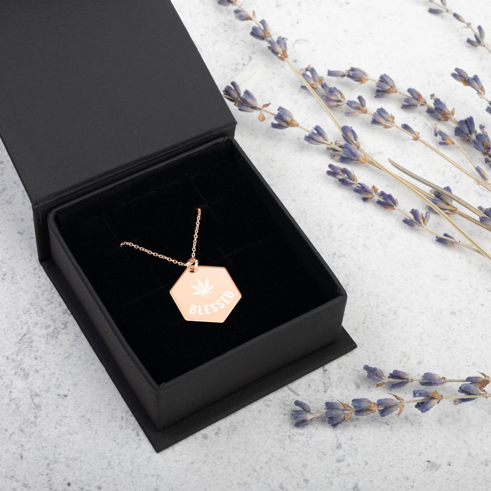 BLESSED - Engraved Silver Hexagon Necklace