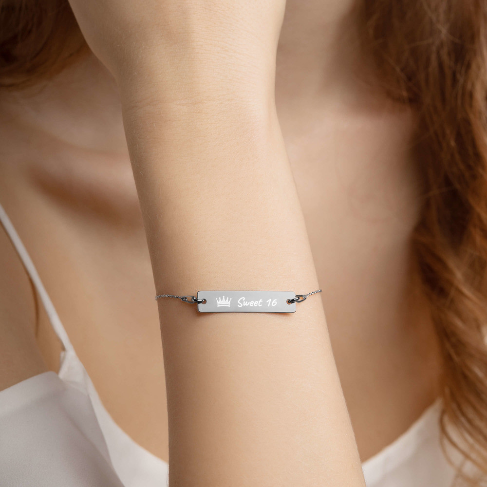 Sweet 16 - Engraved Silver Bar Chain Bracelet