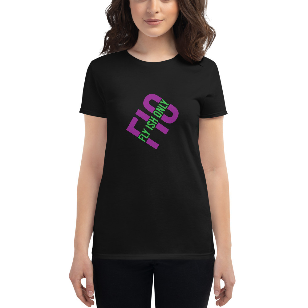 Women's short sleeve angled t-shirt purple and green